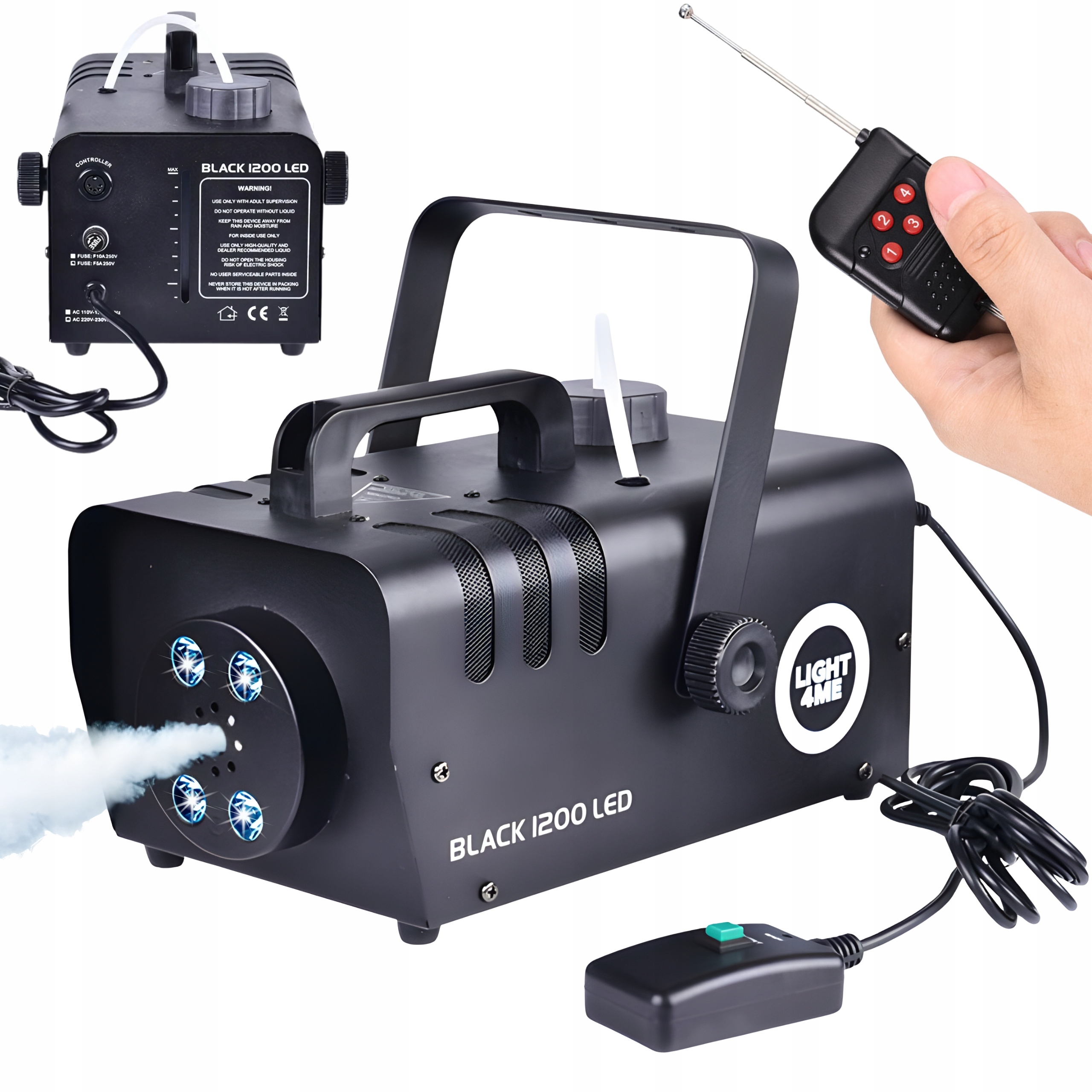 Výrobník Kouře, Mlha, Kouřový Stroj, Zakouřovač LIGHT4ME Černý 1200W Led