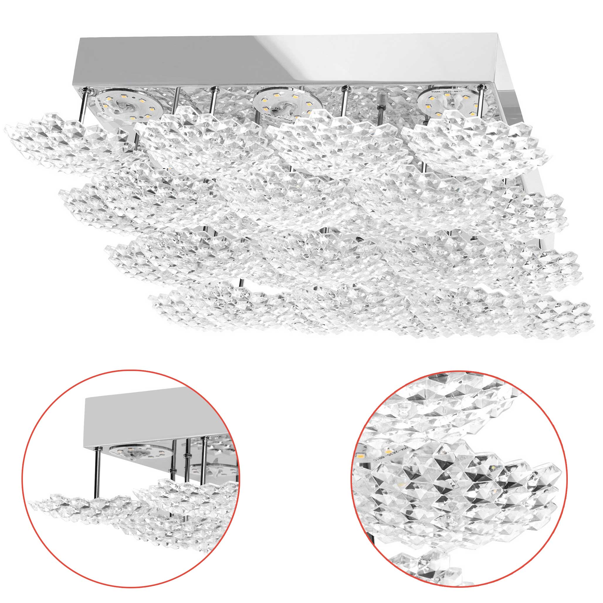 Stropné Svietidlo Kryštálový Led Chróm Obdĺžniková stropná lampa Glamour Chróm Led