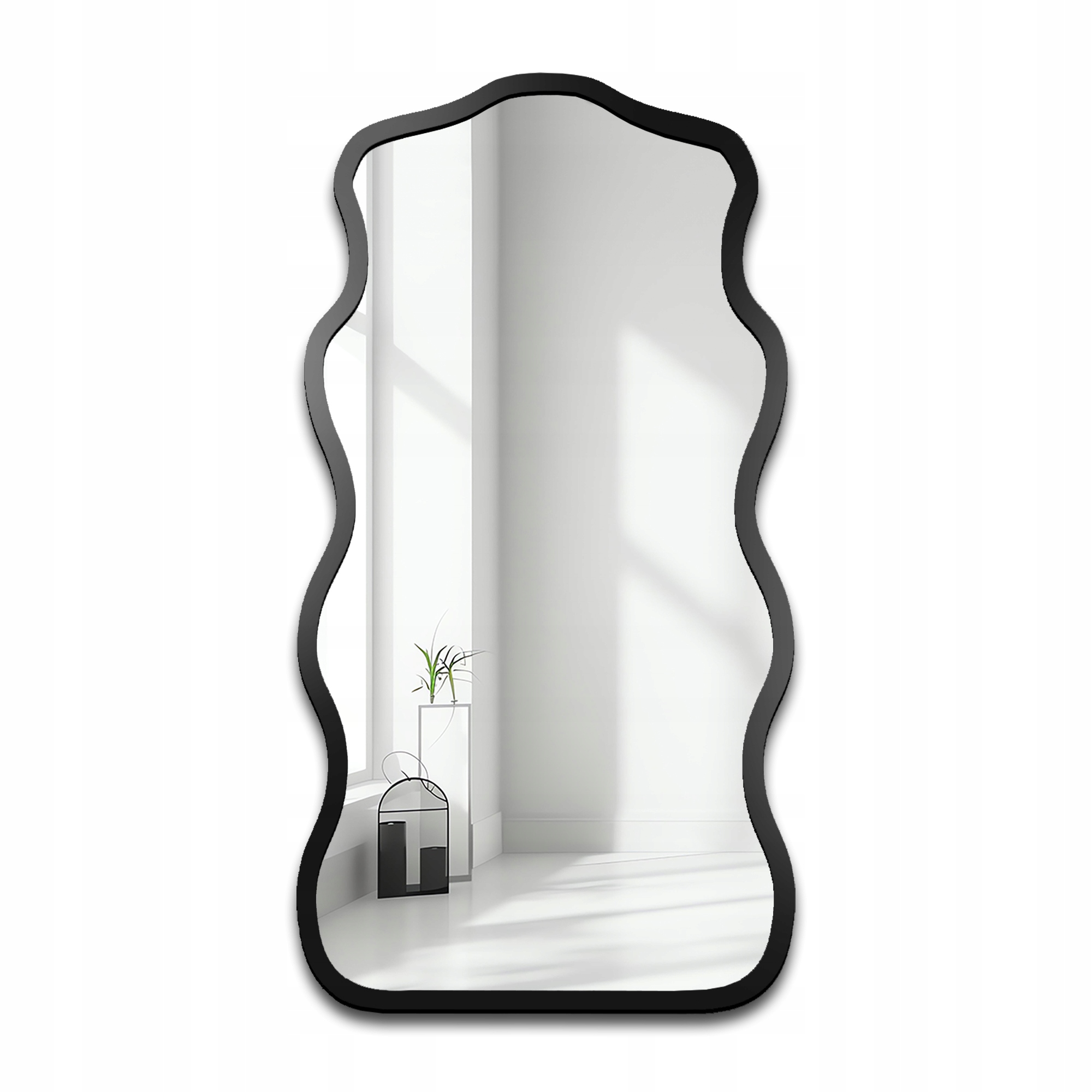 Nástěnné Zrcadlo Blobs Nexus v černém Mdf rámu 90x169 vlnité