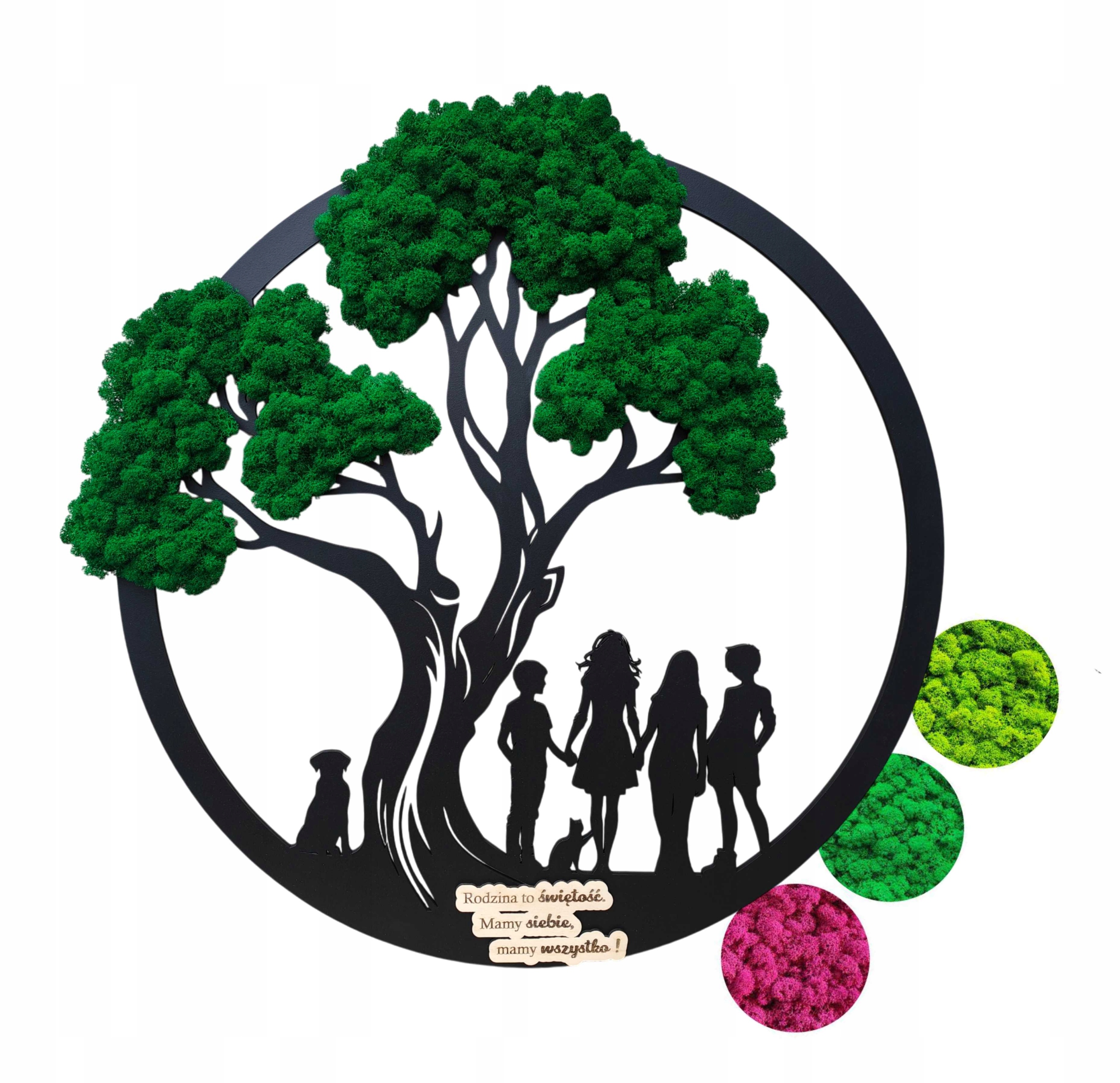 Obraz strom života s mechem chrobotkem Rodina 40 cm dárek kulatý mech