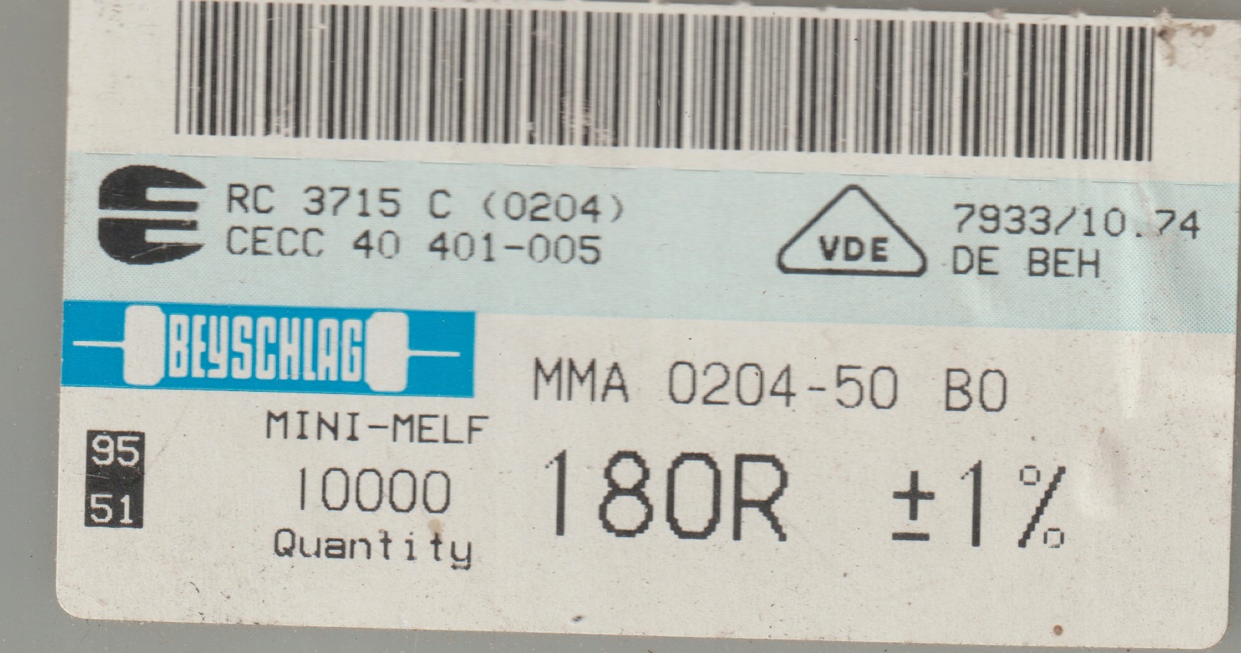 [100szt] 180R 1% 50ppm rezystor Smd minimelf MMA0204 Beyschlag low noise