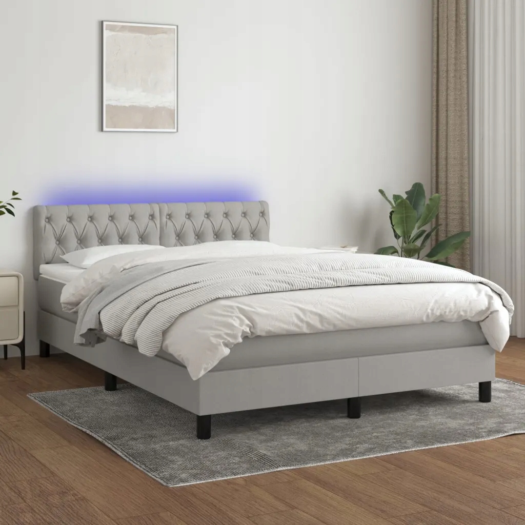 Box spring postel s matrací a Led světle šedá 140x190 cm textil Šedá 313338