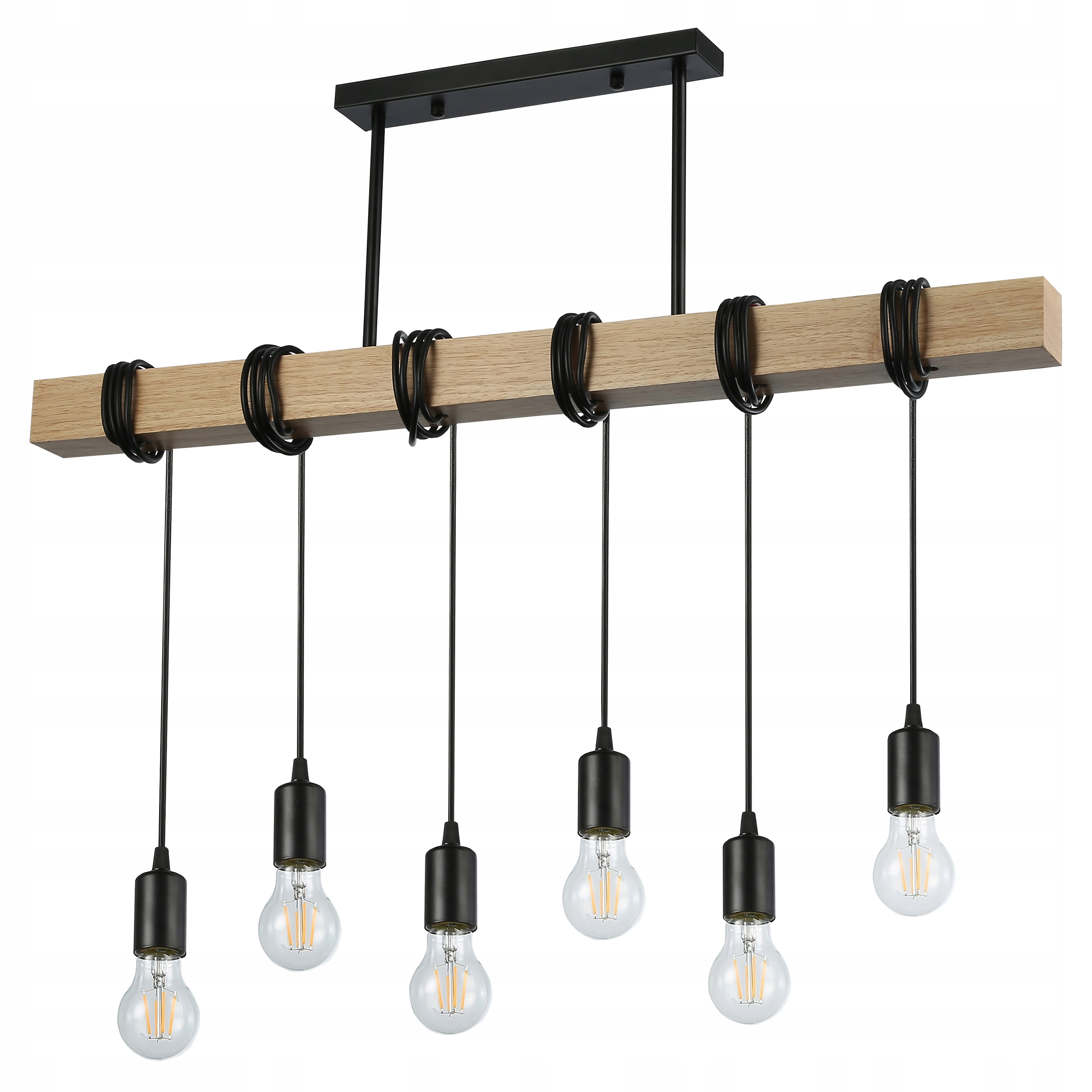 Lampa wisząca sufitowa żyrandol oprawa Led 6xE27 Loft drewniana