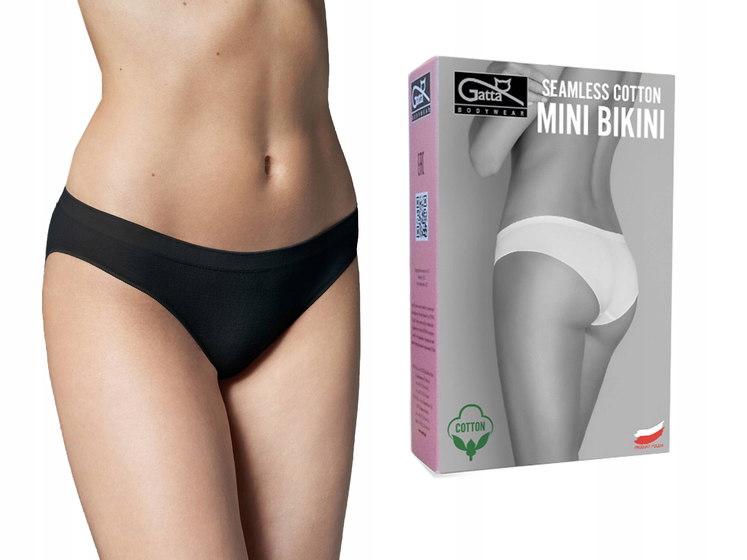 

Seamless Cotton Gatta Mini Bikini, czarny, L