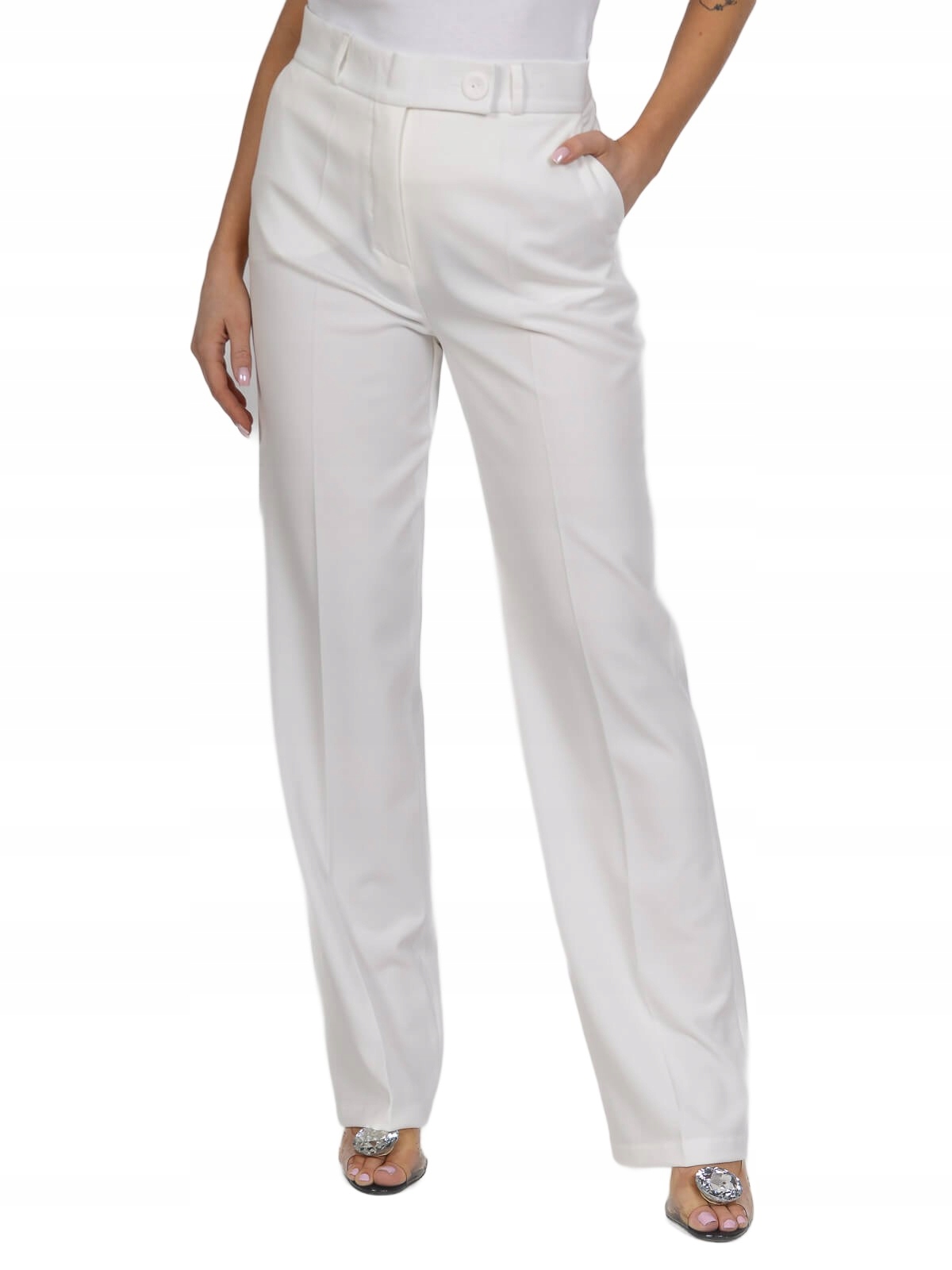 Elegantní Bb kalhoty s širokou nohavicí ve vysokém střihu Ecru 36