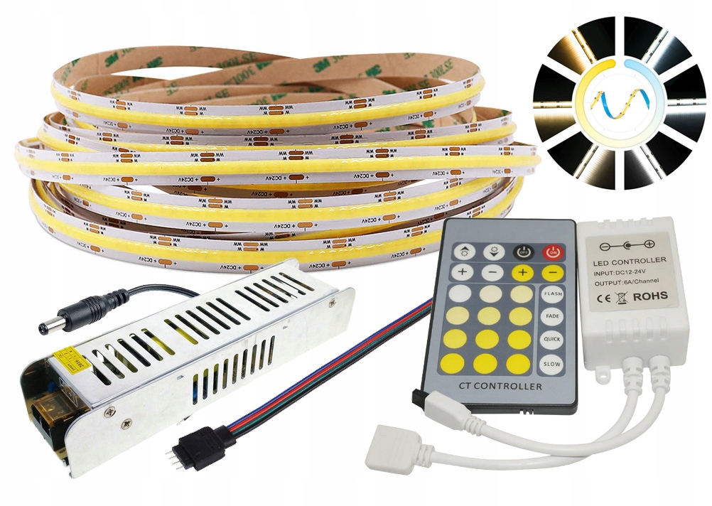 

Zestaw led Cct Cob 24V 14w/m neon 5m Sterownik Ir