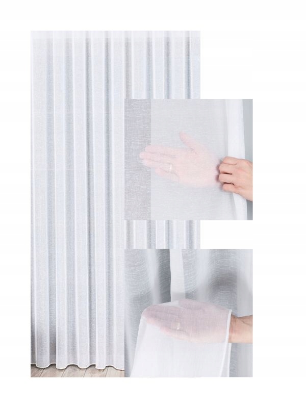 Záclona do obývacího pokoje s všitou páskou a olověnkou, bílá, lehký lesk, š.400x160