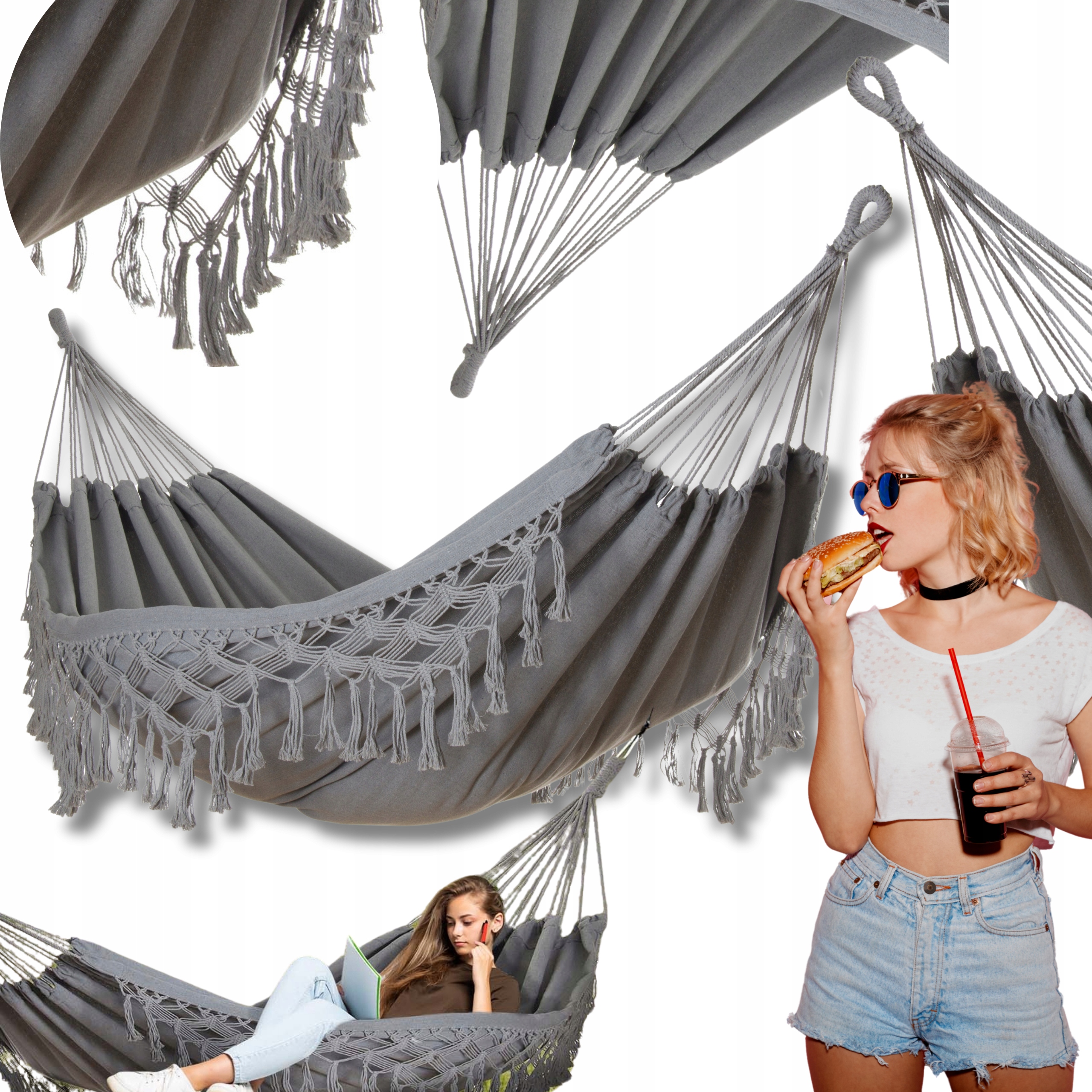 Huśtawka Dwuosobowy Hamak Ogrodowy 150X200CM Solidny Duży Do Ogrodu