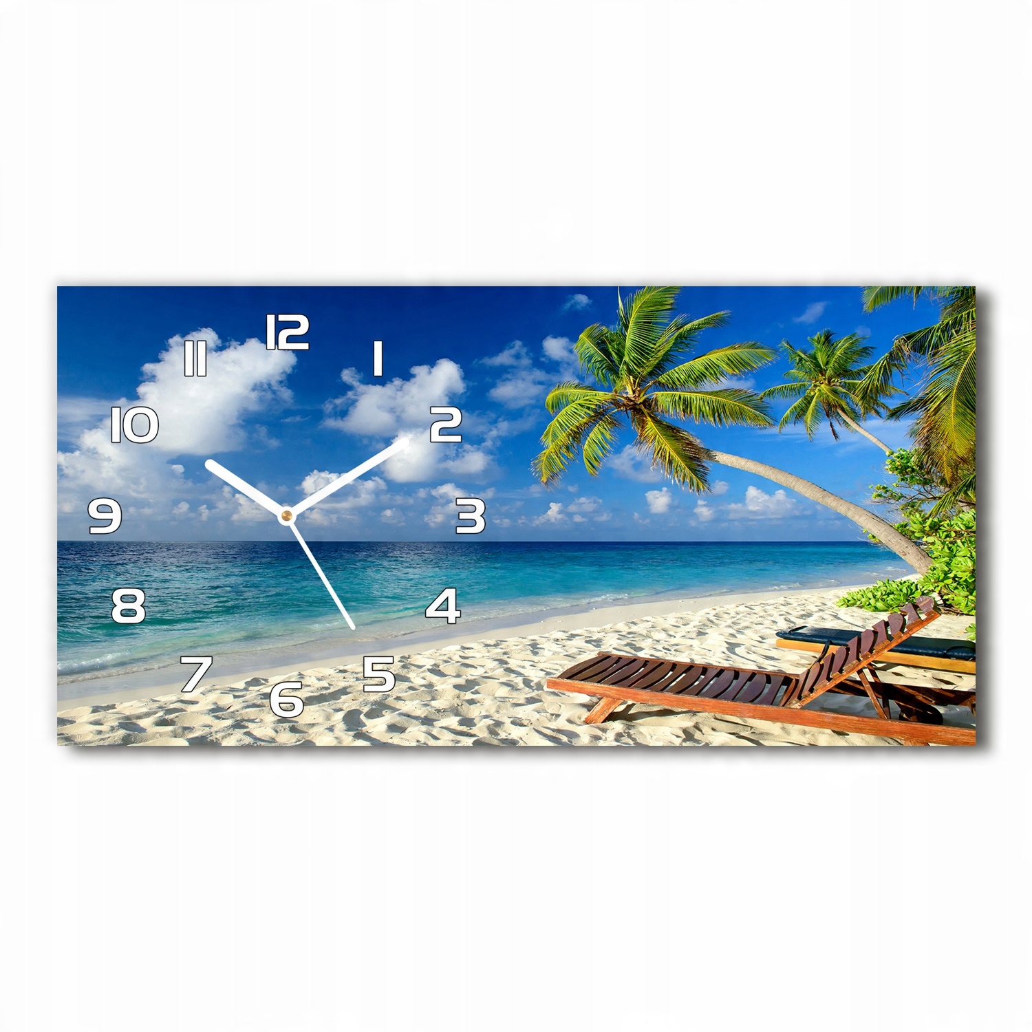 

Zegar ze szkła na ścianę Tropikalna plaża 60x30 cm