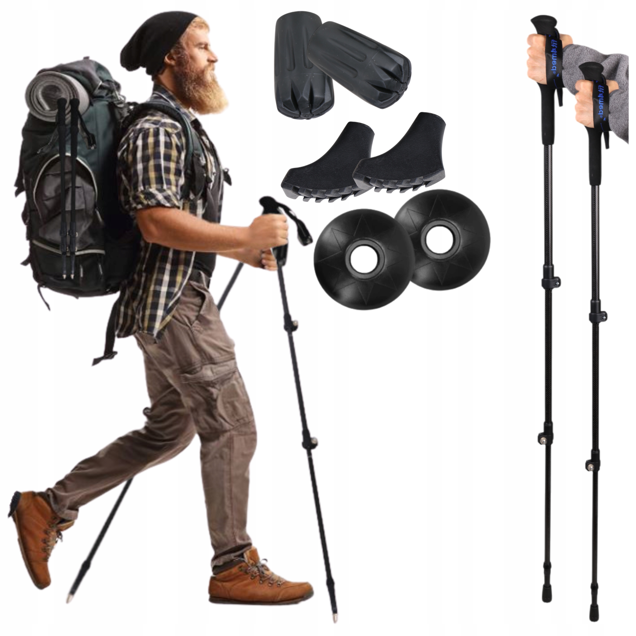 Karbonové Trekové Hole 3-DÍLNÉ Nordic Walking 160 g Lehké Skládací