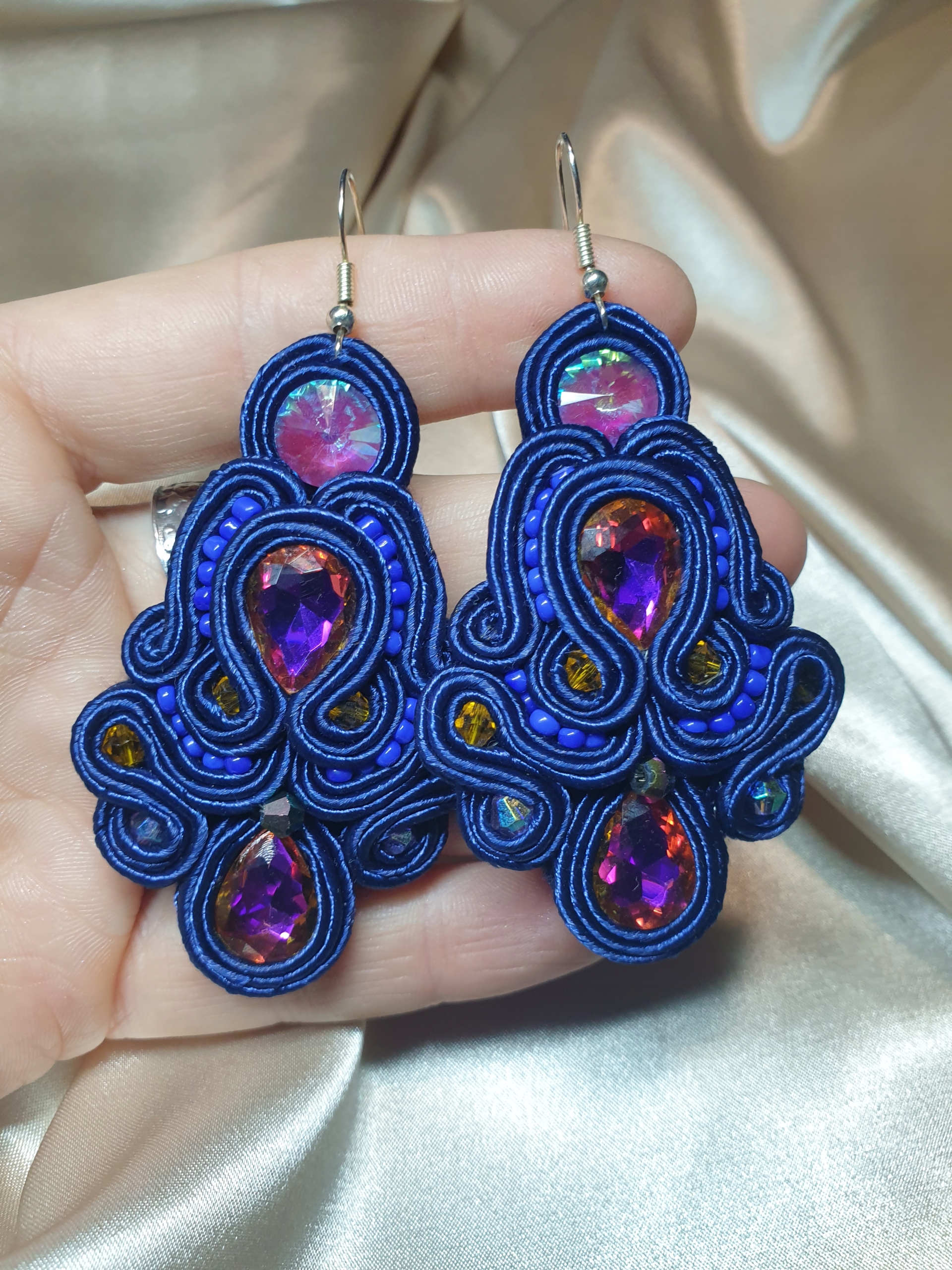 Kolczyki SUTASZ soutache rękodzieło handmade granat