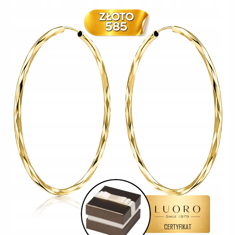 Náušnice Zlaté 585 14K Kolečka Diamantové 5 CM Kreol Elegantní