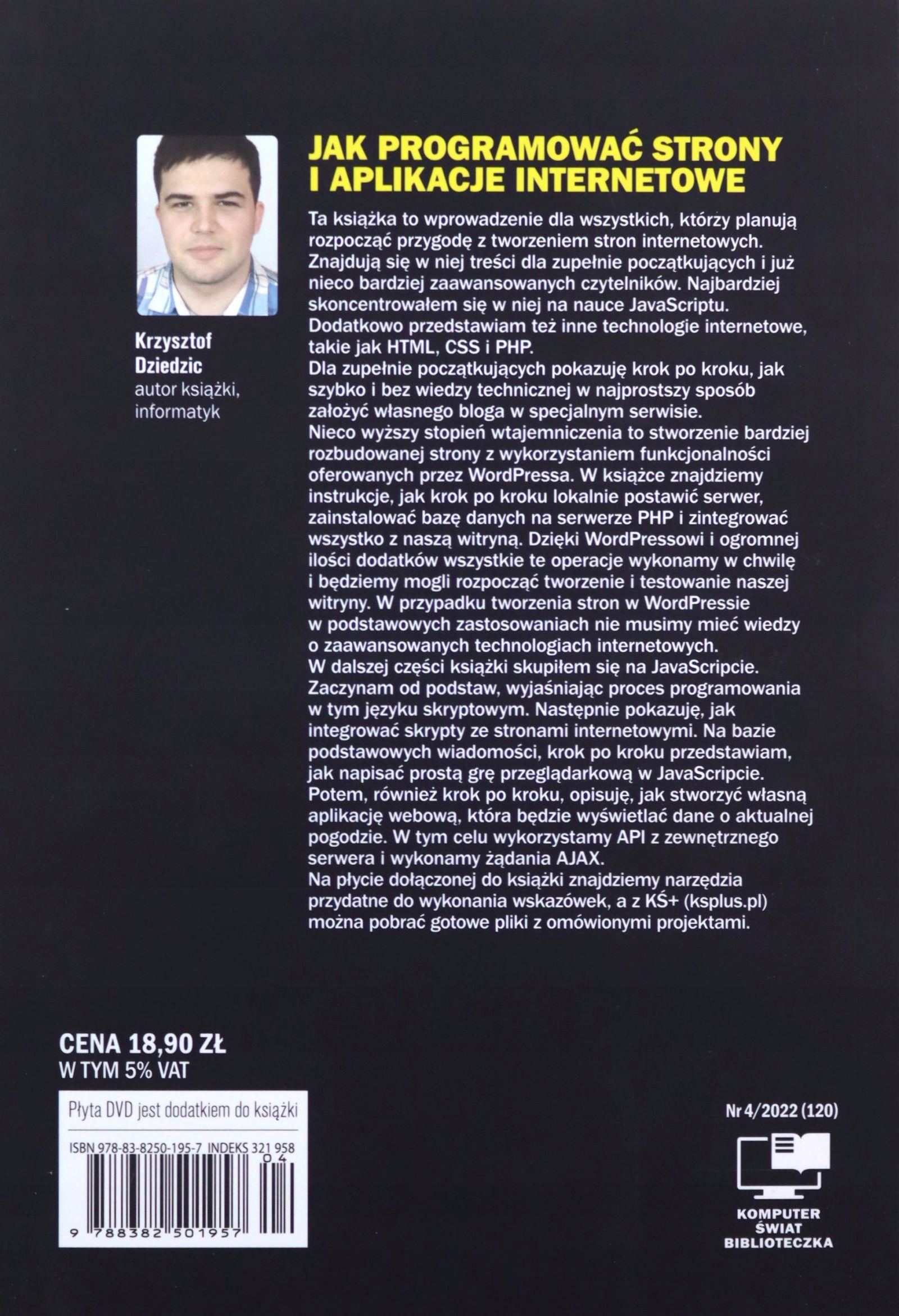 KOMPUTER ŚWIAT JAVASCRIPT HTML CSS PHP - Krzysztof Dziedzic [KSIĄŻKA] Stan opakowania oryginalne