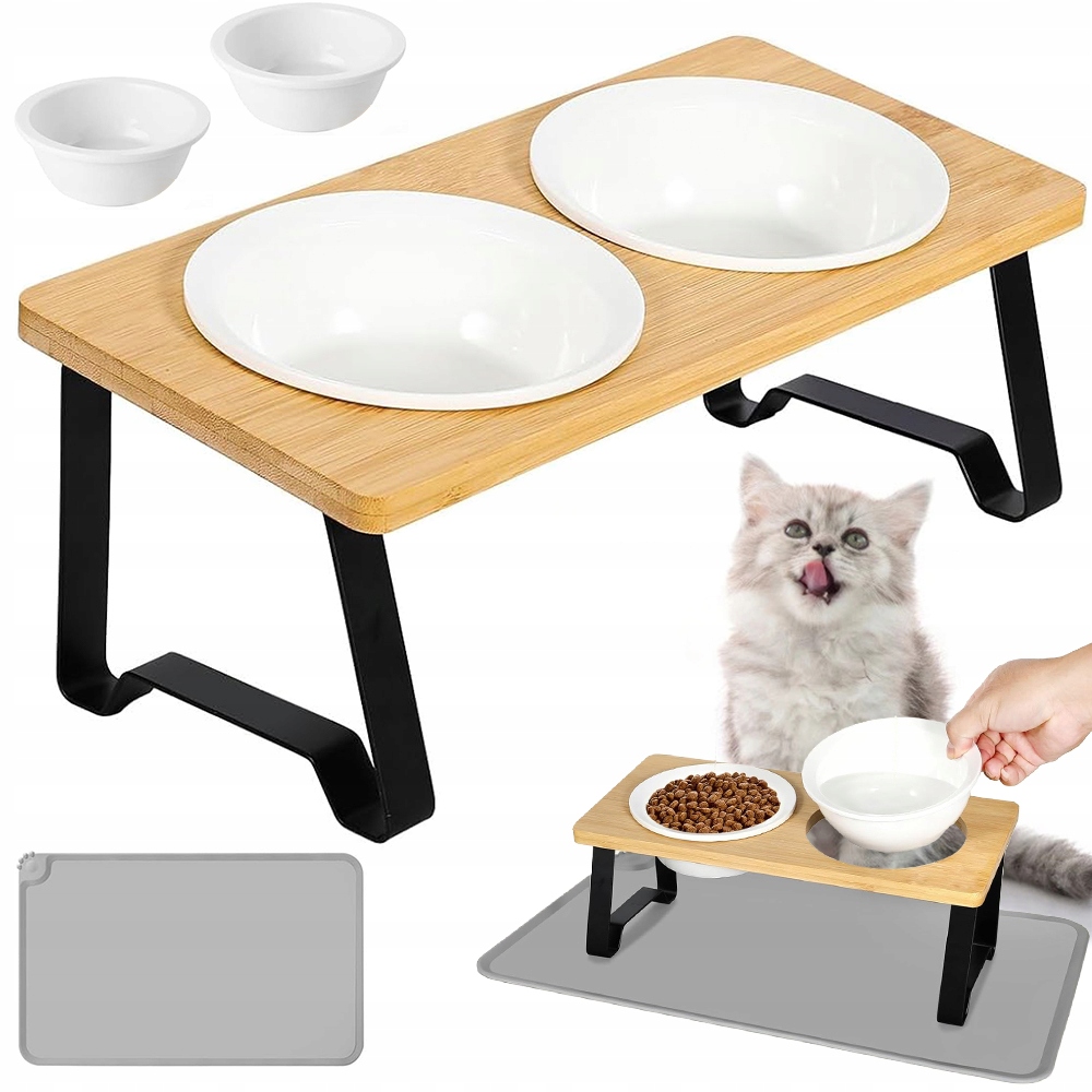 Levně Stojan Na Krmivo S Keramickými Miskami A Silikonovou Podložkou, Náklon 15°