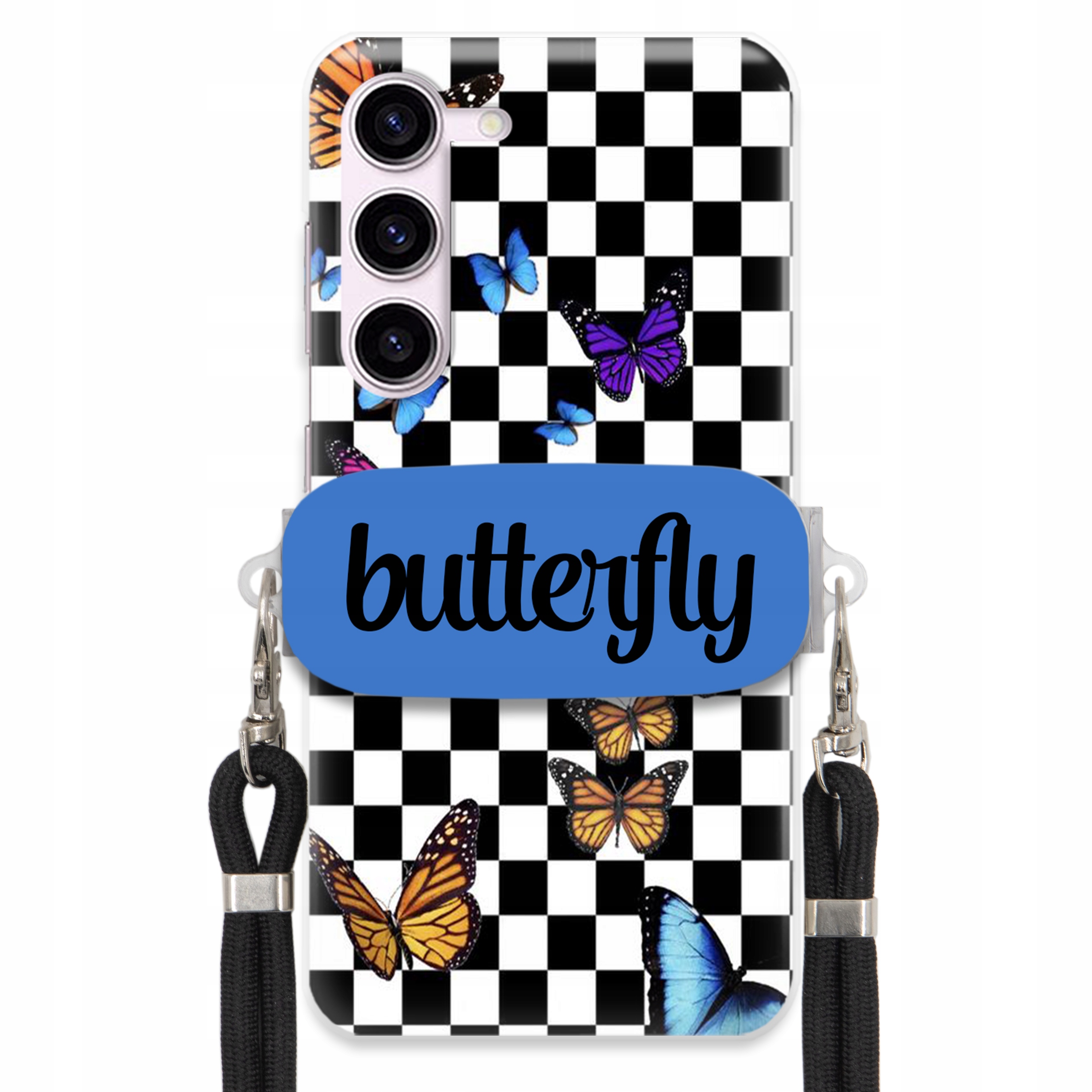 Puzdro Pre Samsung S23 Fe Case, Obdĺžnikový Držiak, Čierne Vodítko, Butterfly, Motýle