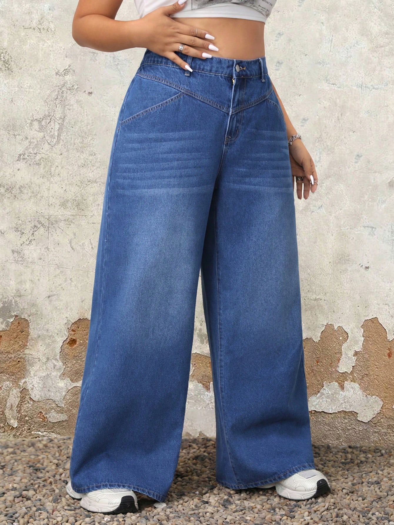 Džíny Rovné S Širokými Nohavicemi, Elastický Pas, Modré Shein XL