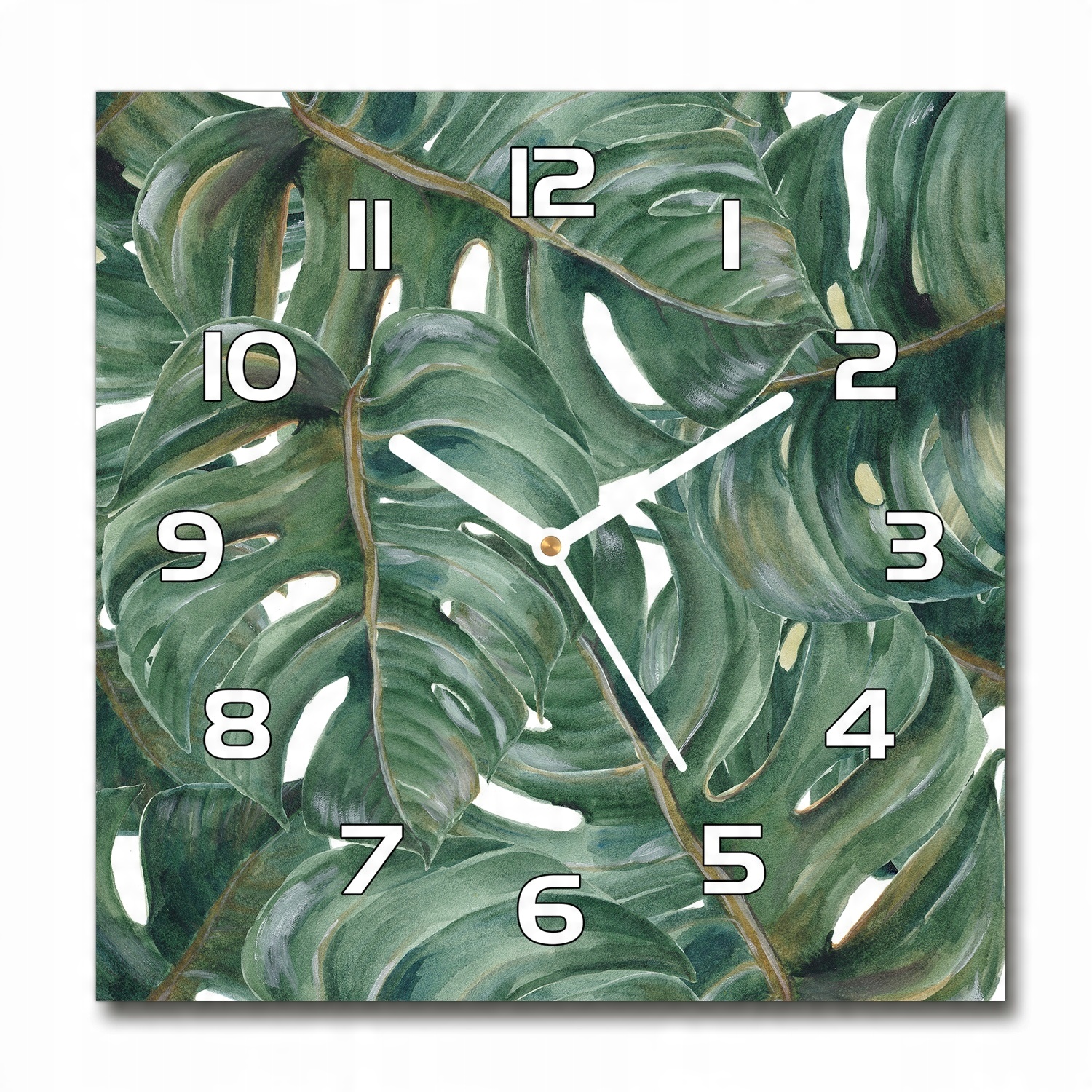 

Zegar ścienny szklany kwadratowy Monstera 30x30 cm