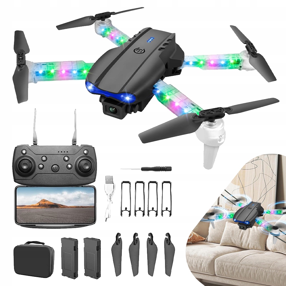 Zdalnie Sterowany Dron, Dron Z 2 Kamerami, Ramiona Led, Transmisja Wifi