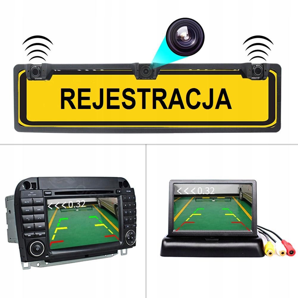 ZESTAW 2x KAMERA COFANIA + CZUJNIKI PRZÓD I TYŁ Model KC2-Xc