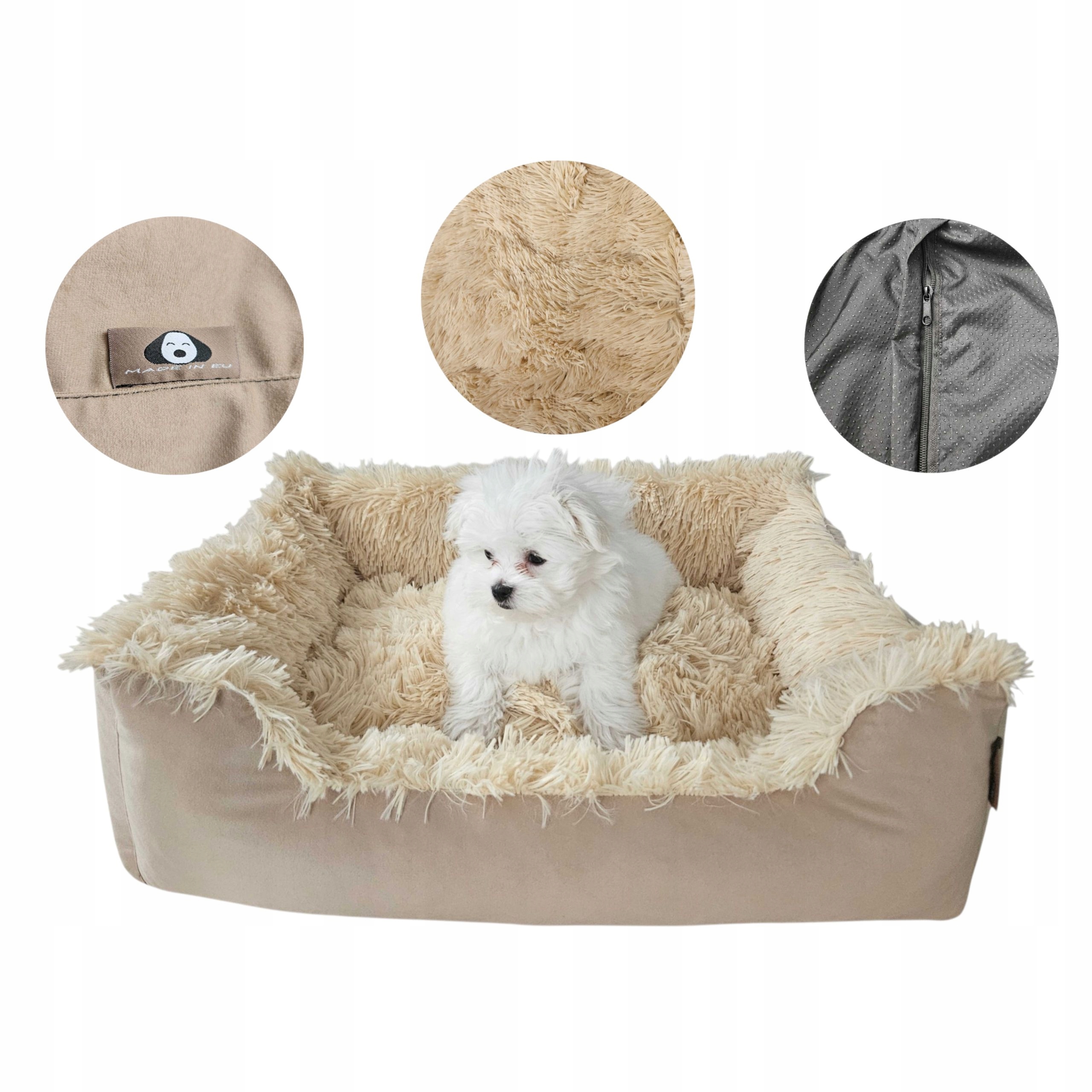 Legowisko dla psa antystresowe 70x55 M kanapa Futerko-Bianka Beż