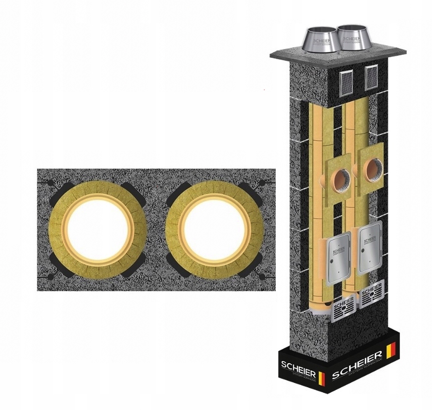 Keramický komín Dual izolovaný zateplený fi 180 180 13 m dvoutahový 2K