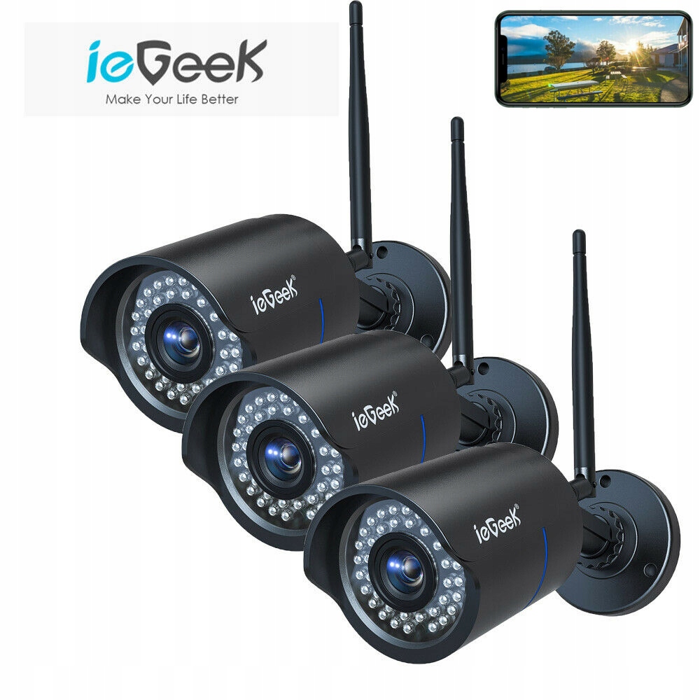 3x Kamera IP WiFi ZEWNĘTRZNA FULL HD 36 LED 1080P