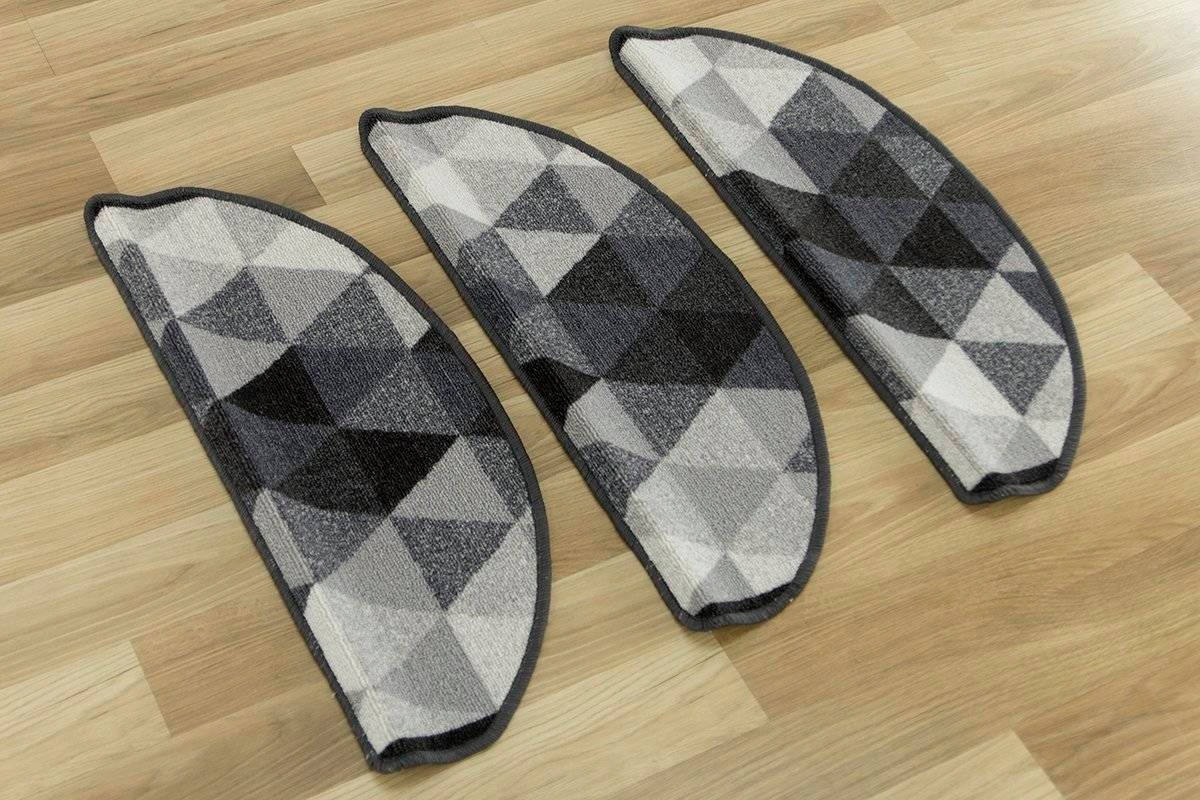 PODGUMOWANE NAKŁADKI DYWANIKI SZARE TRÓJKĄTY NA SCHODY DREWNIANE 67x24+3cm Grubość 4 mm