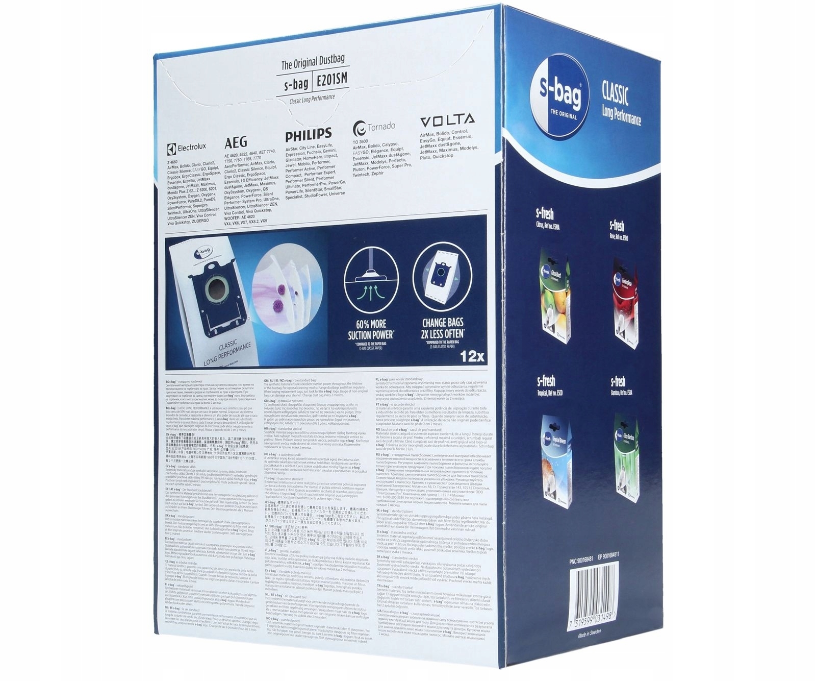 Worki do odkurzacza typ S-bag Classic Long Performance E201M 12 szt. Producent Electrolux