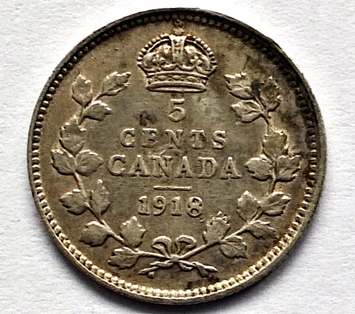 KANADA 5 CENTÓW 1918 / srebro