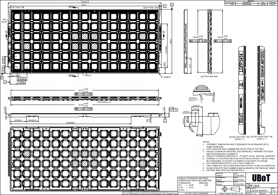 Антистатические лотки для чипов LQFP 14x14mm-UBoT