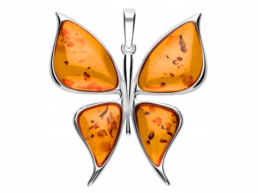 Velký stříbrný přívěsek s jantarem Motýl Výjimečný stříbrný přívěsek Motýlek