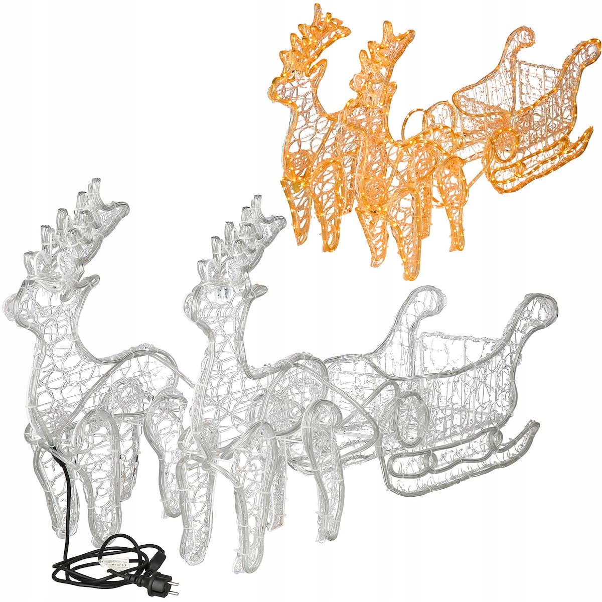 

Świetlny Renifer Renifery Z Saniami Ozdobny Biały