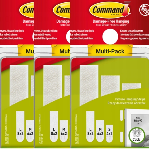 Command 3 x Suché Zipsy Na Zavesenie Obrazov Sada 7,2 kg Sada 36ks/18 párov