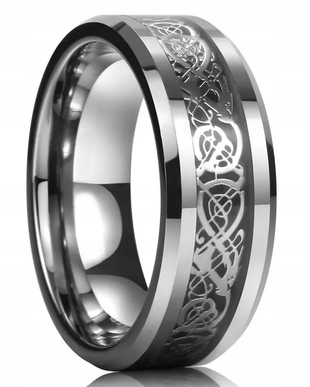 Srebrny Pierścień Sygnet Celtycki Smok Punk STAL