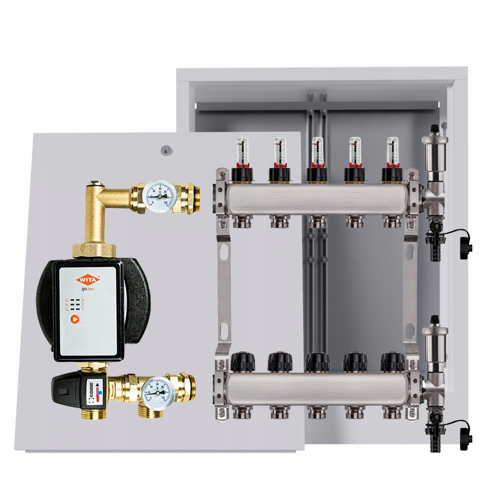 Nerezový rozdělovač na podlahy 5 okruhů s čerpadlem Wita box