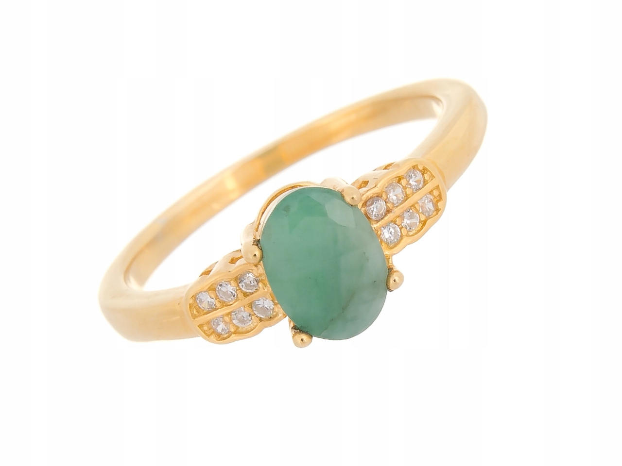 Stříbrný Prstýnek Vel 13, Pozlacený Smaragd, Přírodní Dárek