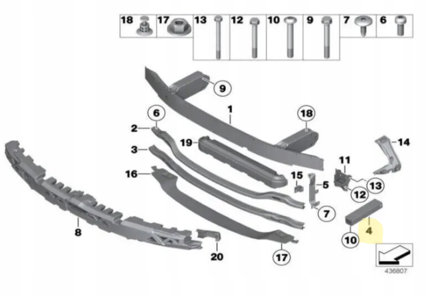 Strefa zgniotu dolna PRAWA BMW F10 F11 F07 09+ Numer katalogowy części 51117158874