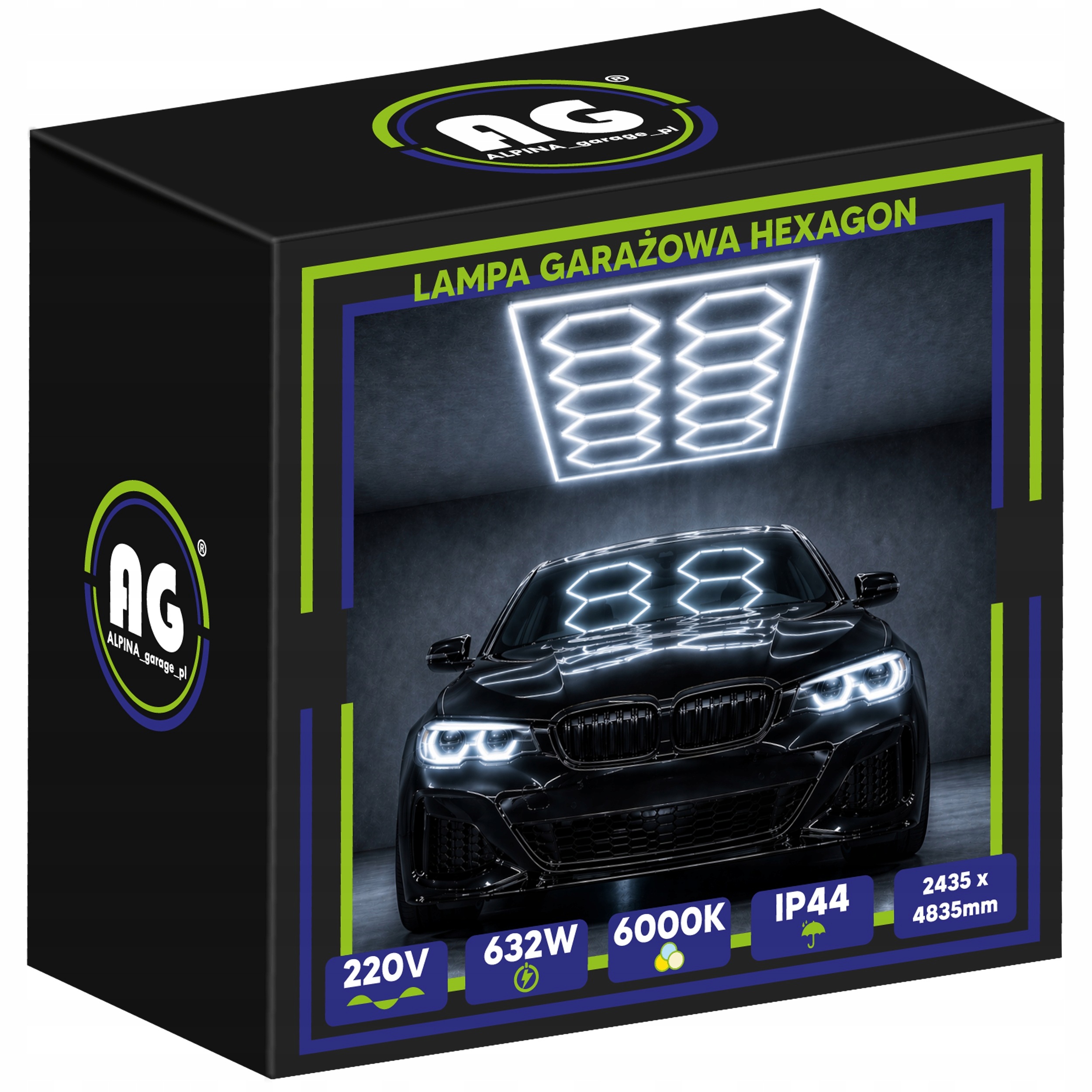 Led lampa Hexagón Stropný panel do garáže 632W 6500K 244x484 cm