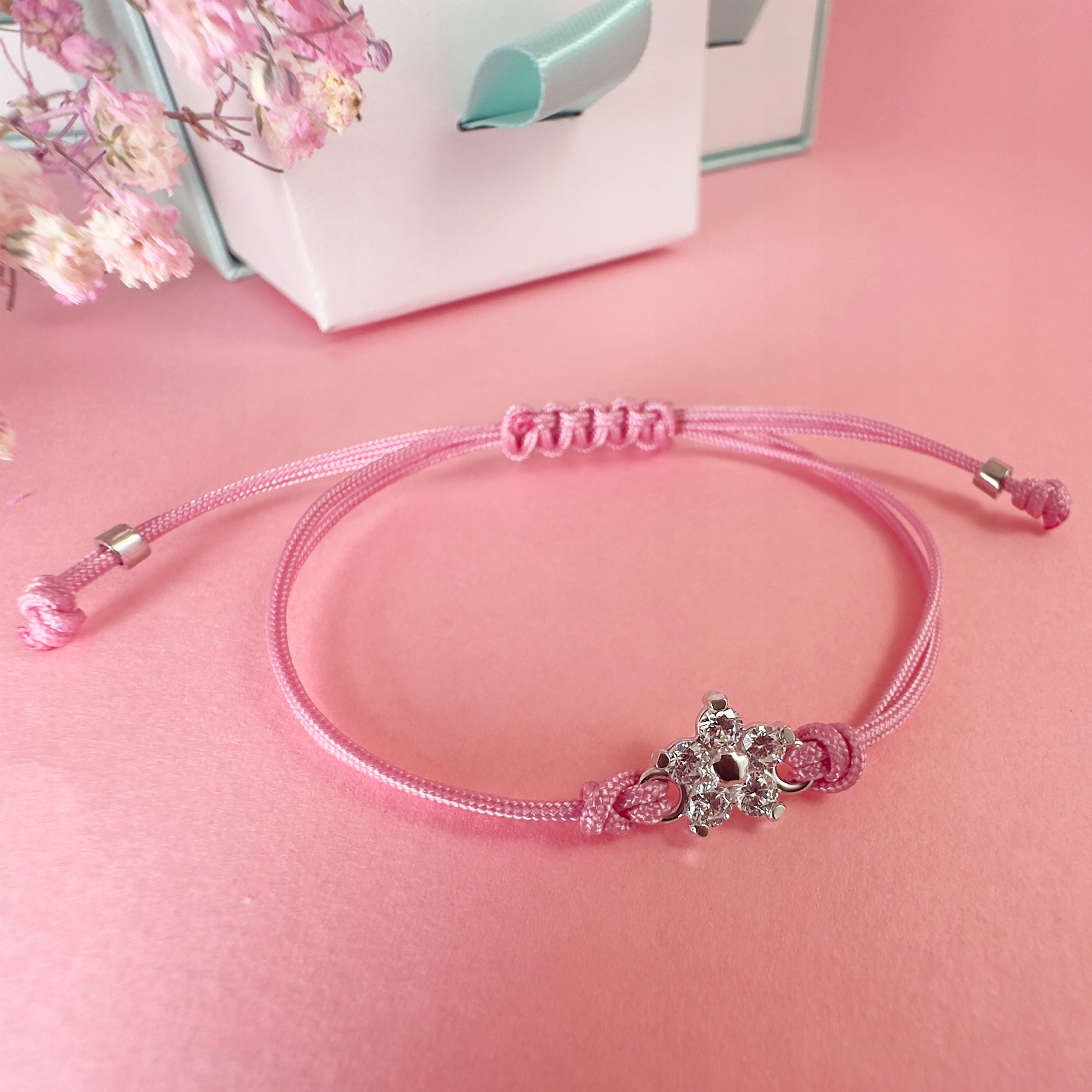 Bransoletka dla dziewczynki srebrna sznurkowa 925 Materiał Srebro