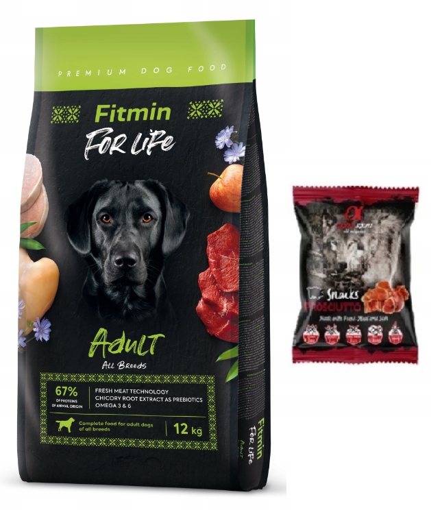 Suché krmivo pro psy 12 kg Fitmin pro dospělé psy všech plemen pamlsky