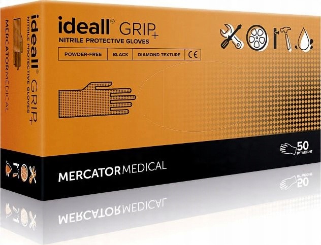 

Rękawice nitrylowe ideall Grip+ Black L 50 szt