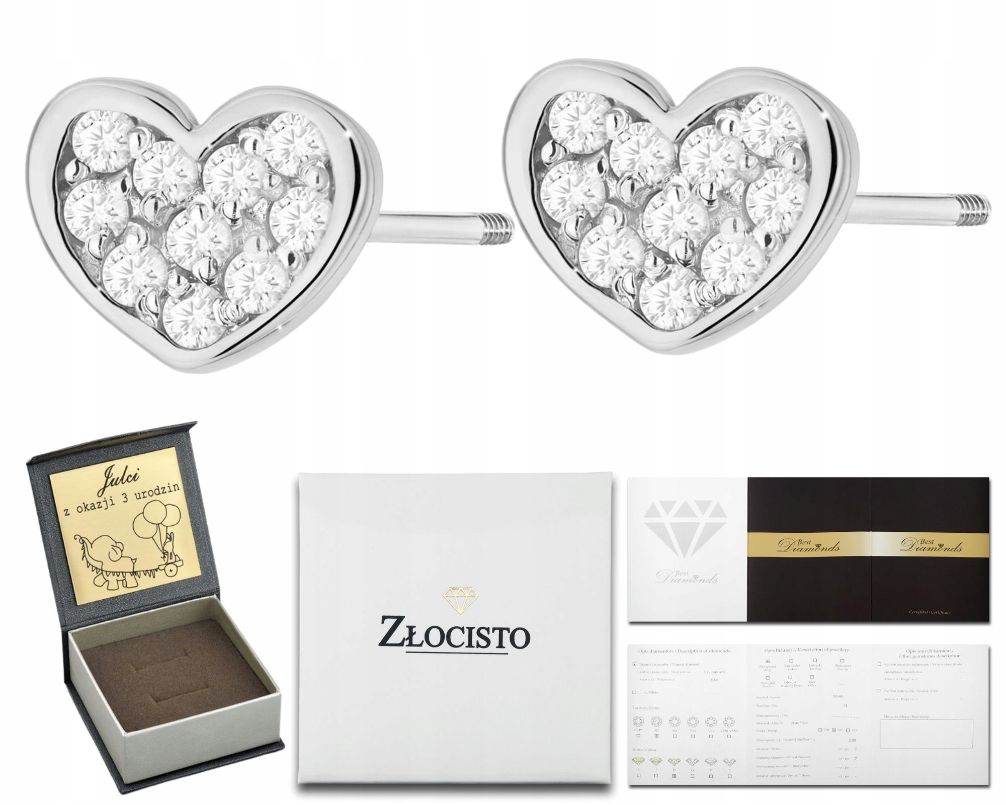 Náušnice z bílého zlata s diamanty 585 Gravírování Dárek náušnice