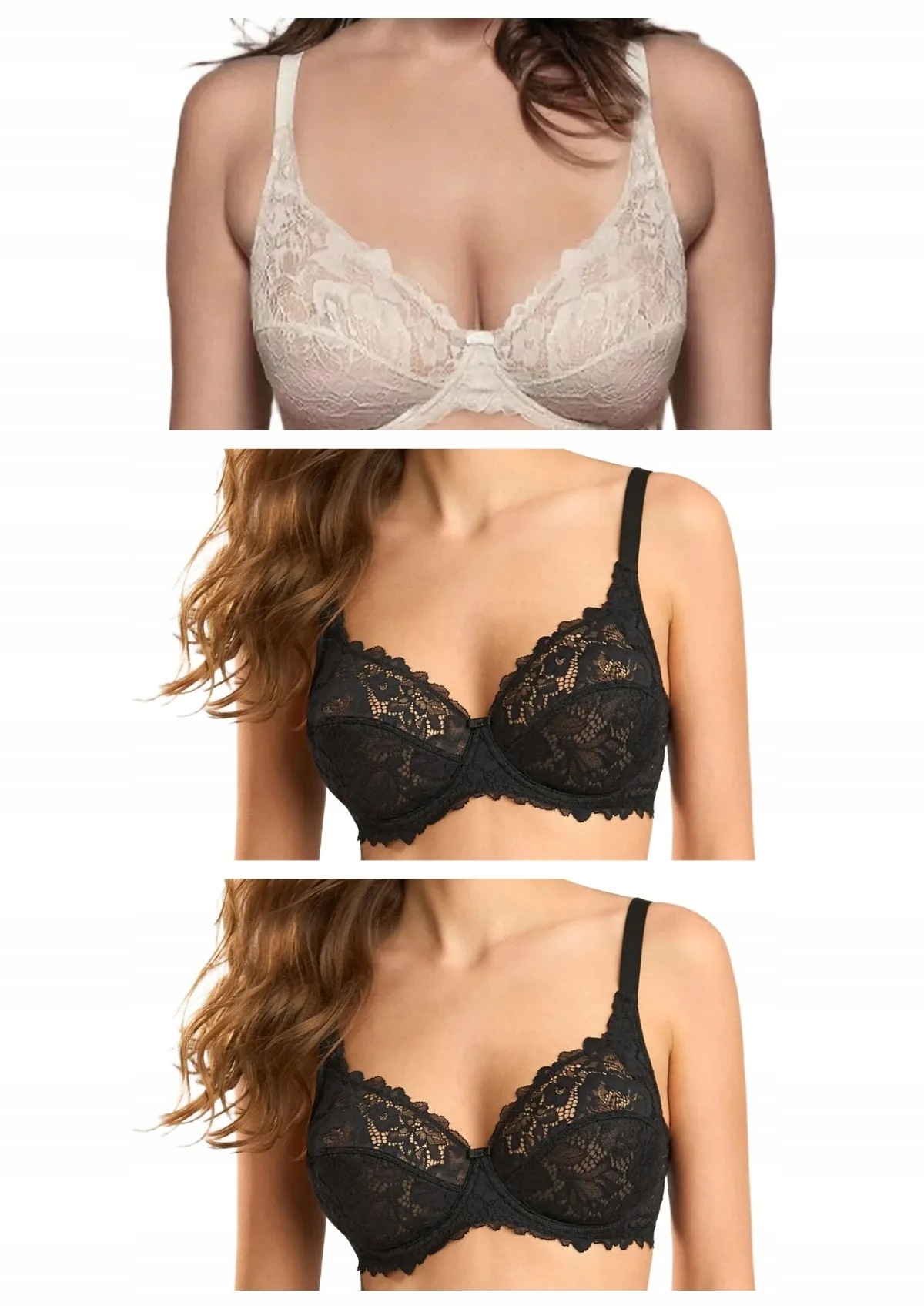Lormar Curvy 400L krajková podprsenka měkká 3 ks 2x černá ecru 80B