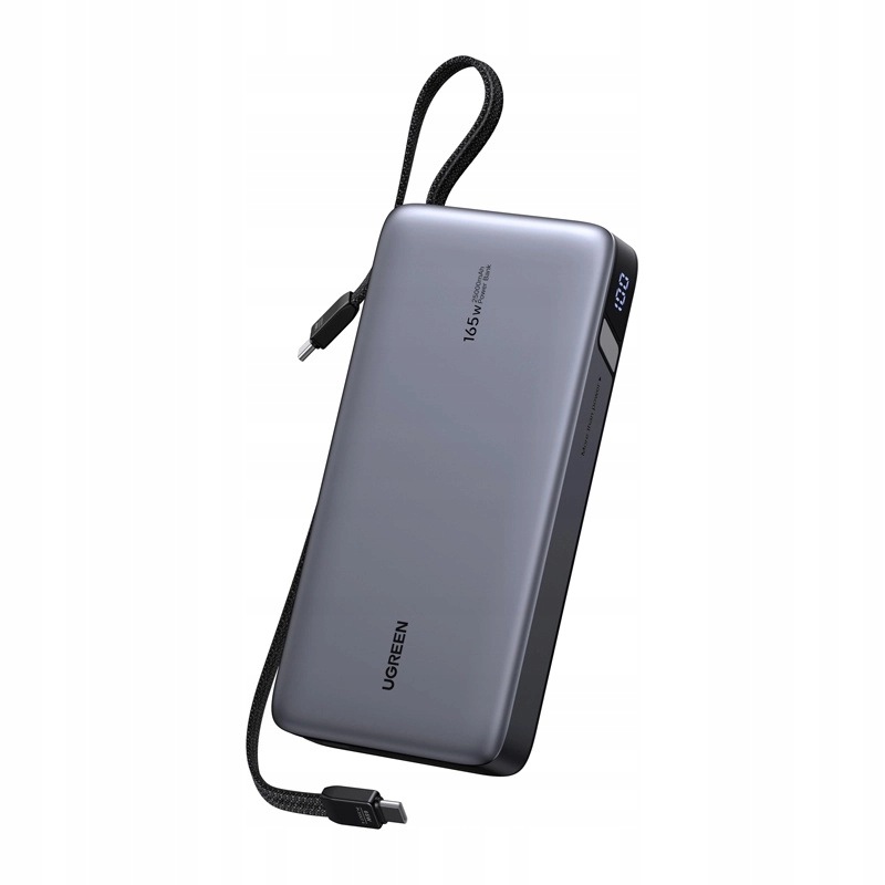 Powerbanka 25000mAh Ugreen PB552, 165W Usb Usb-c, vstavaný kábel (sivá)