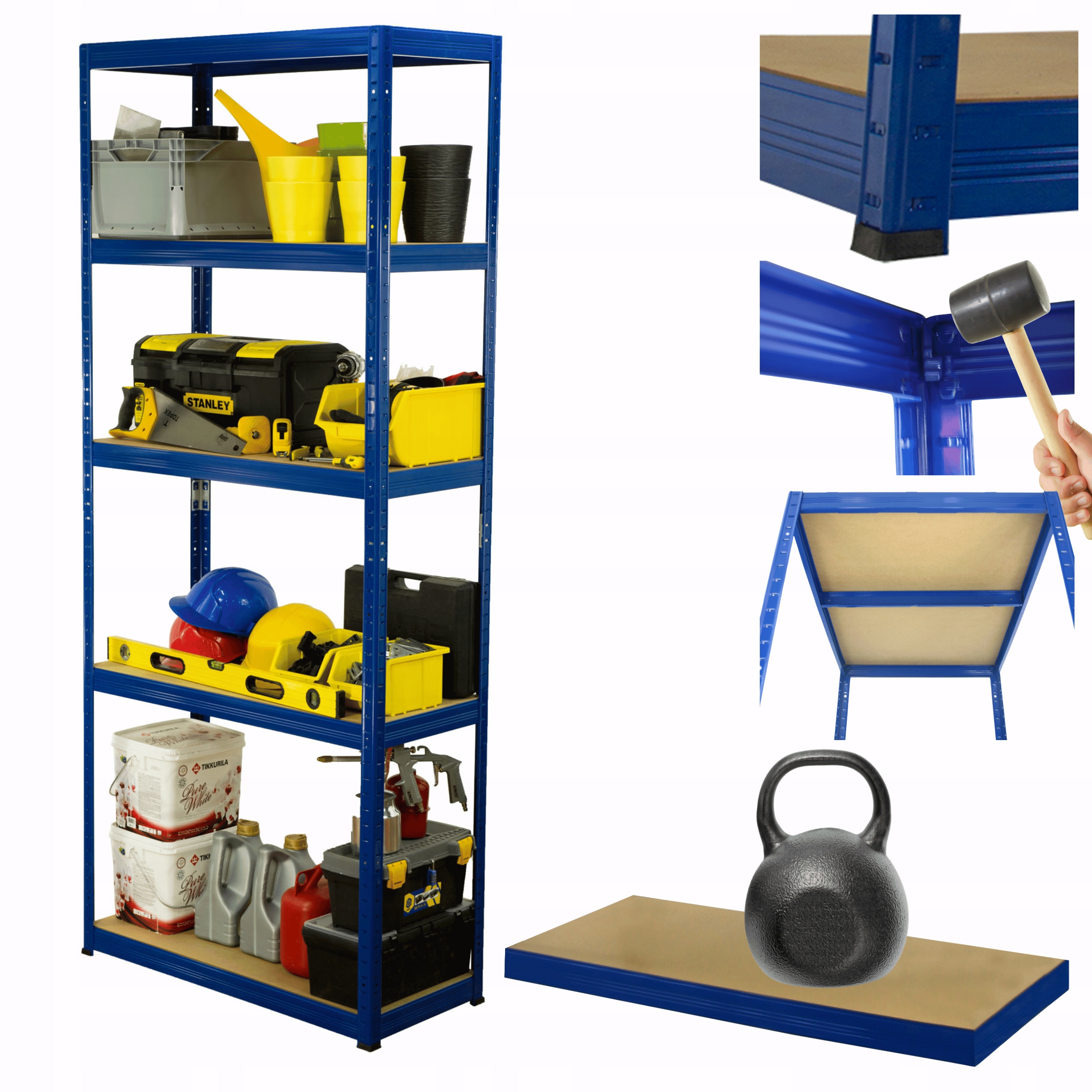 Kovový skladovací regál Helios 213x100x40 cm 5Px175 kg Pevná Obloha