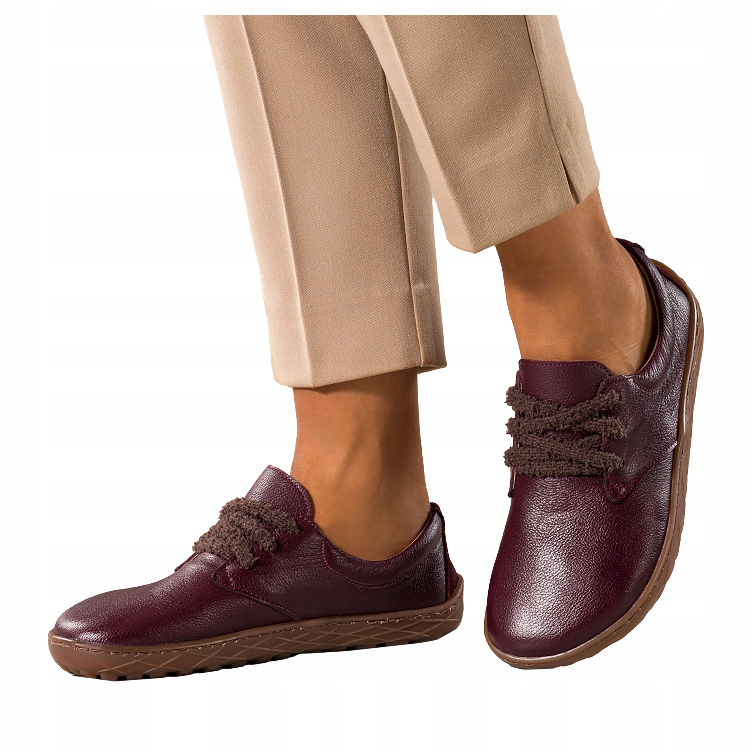 Bordové Barefoot Boty Dámské Kožené Pohodlné Široké Šněrovací vel. 38