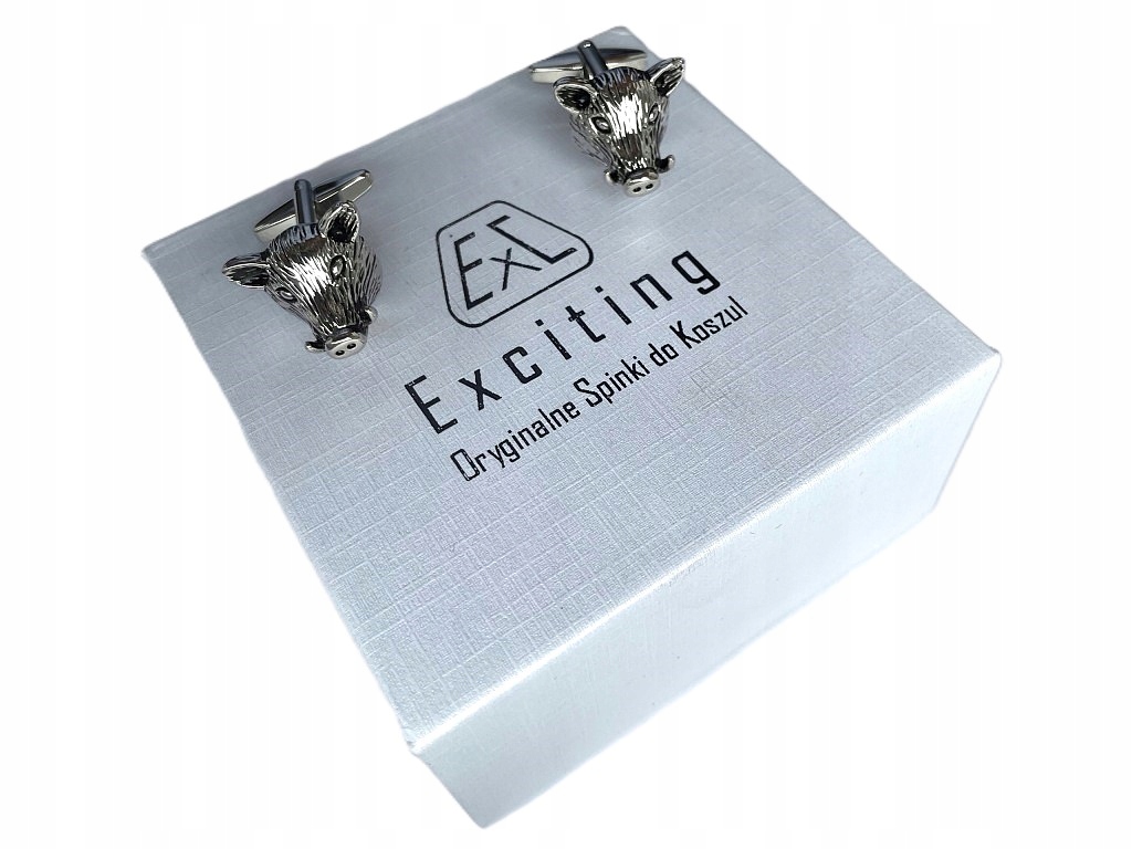 Stříbrné manžetové knoflíčky Exc Divočák Divoká hlava divočáka pro myslivce V Pouzdru