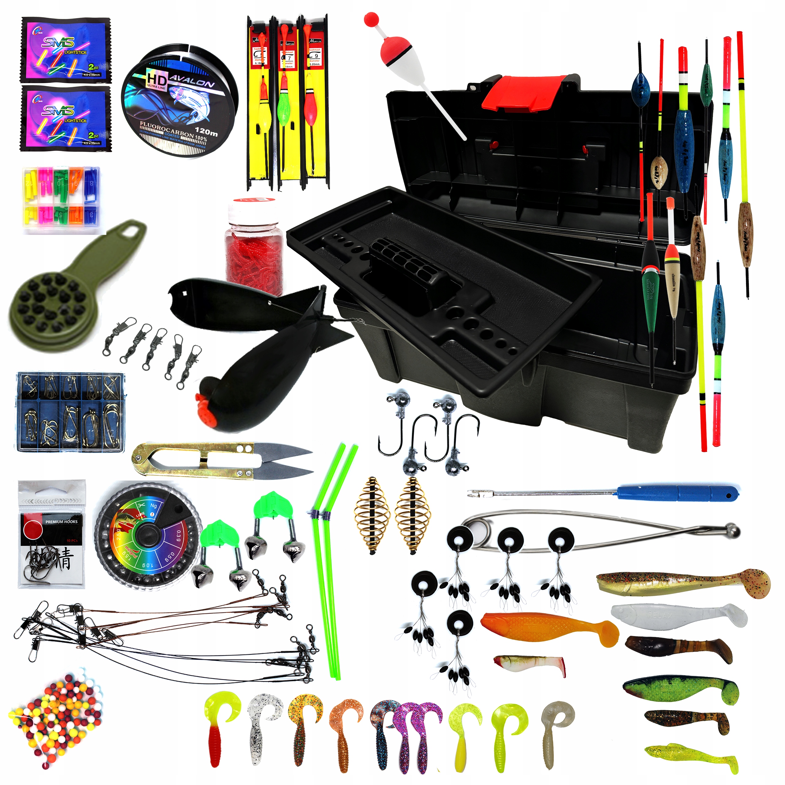 Skrzynka wędkarska zestaw akcesoria przynęty na ryby spławik grunt spinning