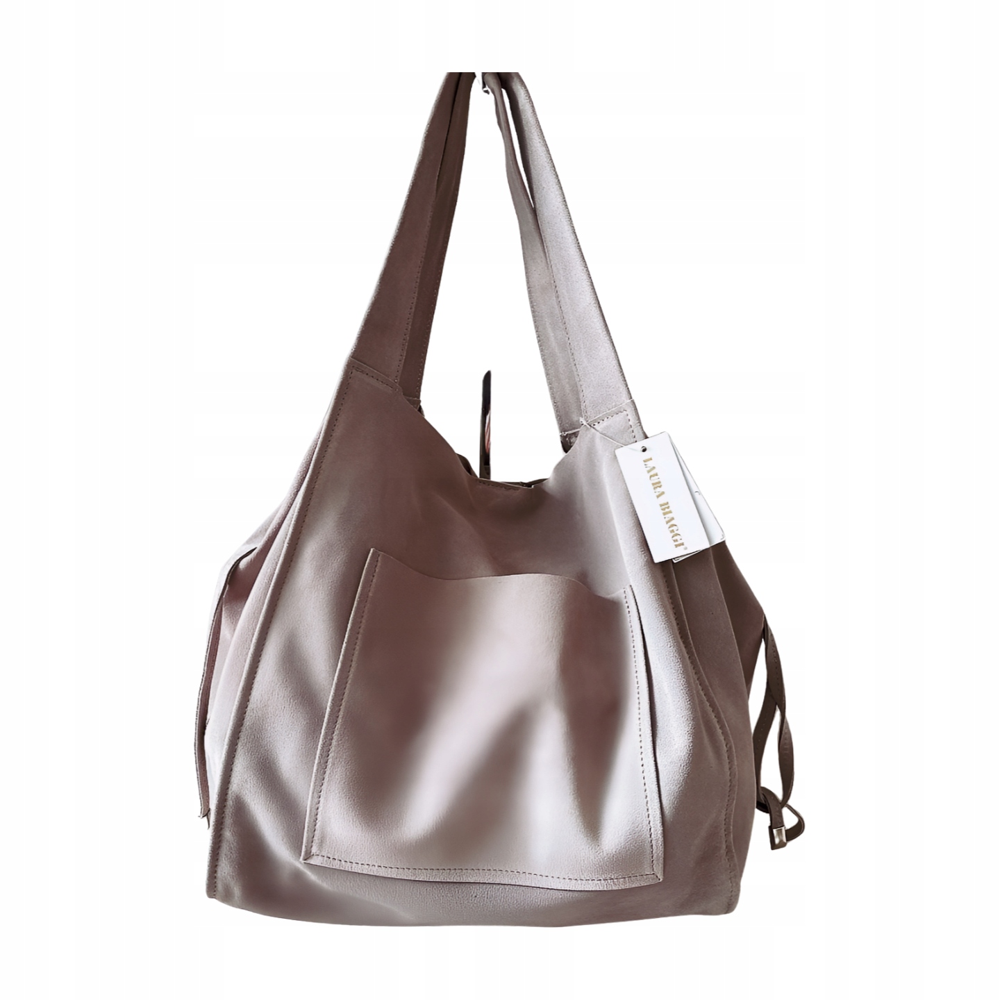 Laura Biaggi shopperová taška semišová světle šedá s kapsou