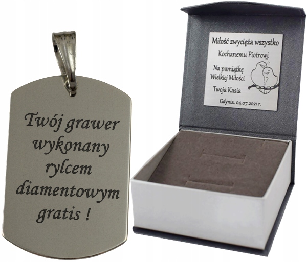 

Nieśmiertelnik Zawieszka +grawer Zdjęcie + Pudełko